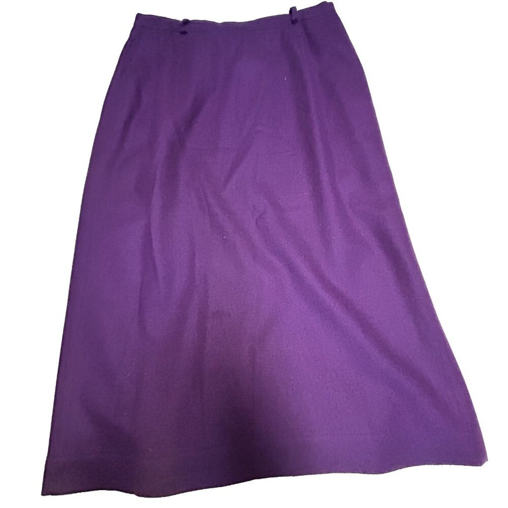 Vintage Boston Traveler Women 100% Pure Wool A-Line Career Midi Skirt Purple USA